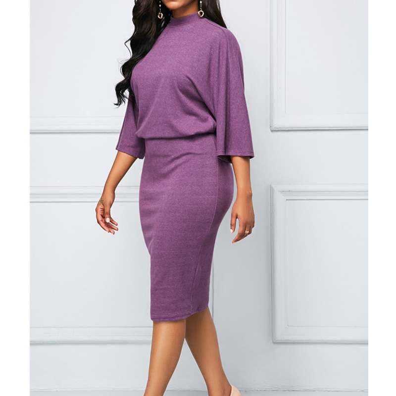 Elegant Women's Dresses O-Neck Seven Sleeve Bag Hip Dress Loose Show Thin Slim Fashion Dress