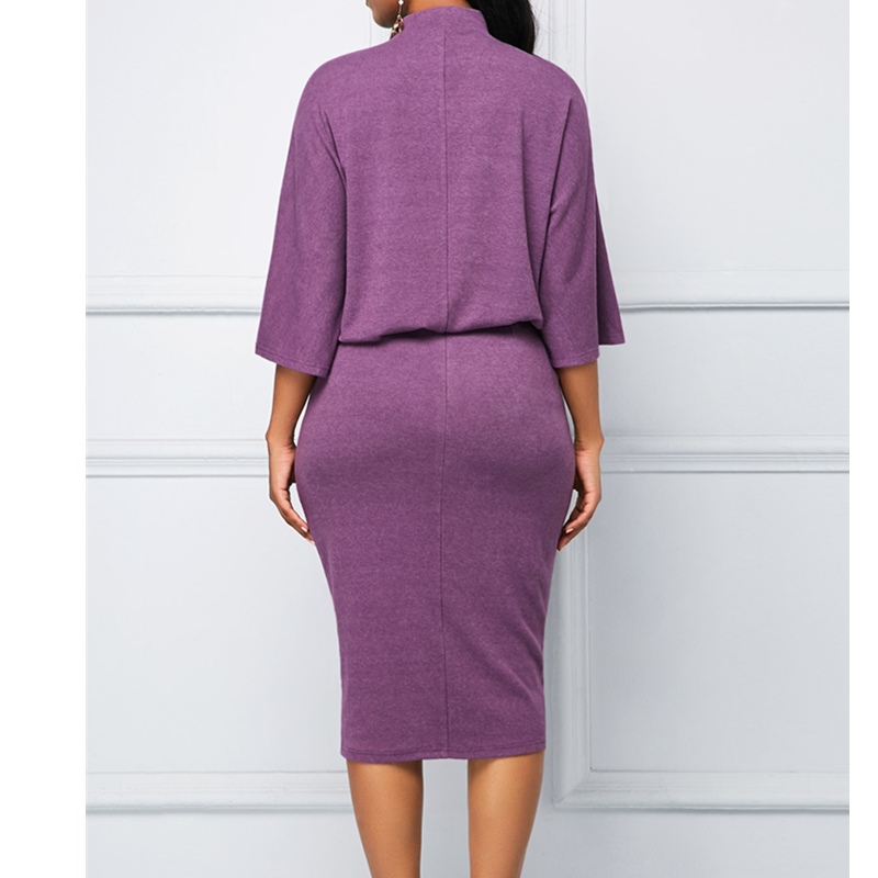 Elegant Women's Dresses O-Neck Seven Sleeve Bag Hip Dress Loose Show Thin Slim Fashion Dress