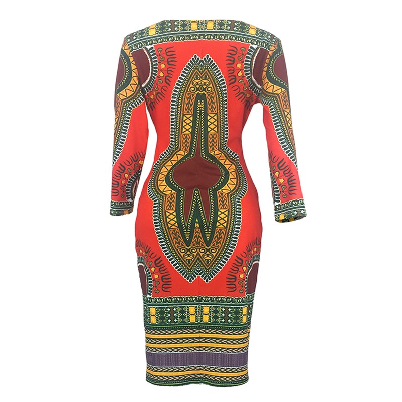 New Women's Dresses Sexy Elegant Slim Ladies Dress Ethnic Cropped Sleeve V-Neck Dress
