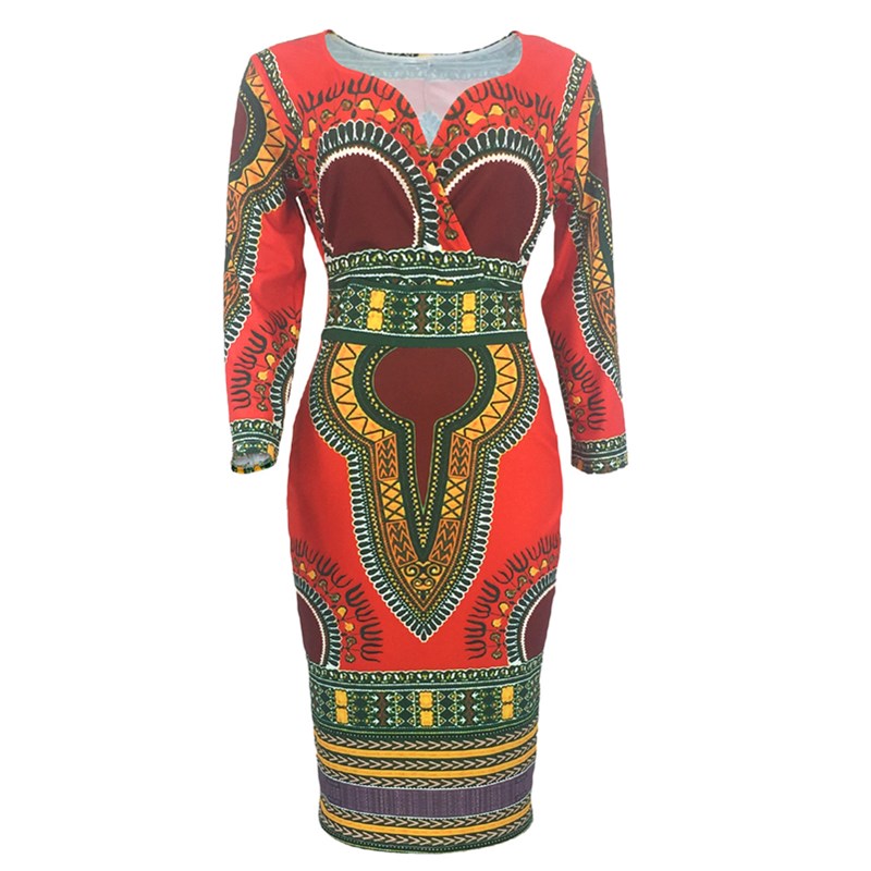New Women's Dresses Sexy Elegant Slim Ladies Dress Ethnic Cropped Sleeve V-Neck Dress