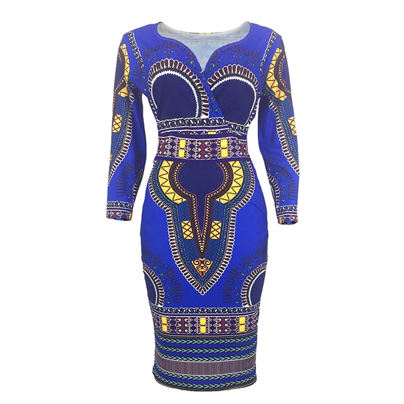 New Women's Dresses Sexy Elegant Slim Ladies Dress Ethnic Cropped Sleeve V-Neck Dress