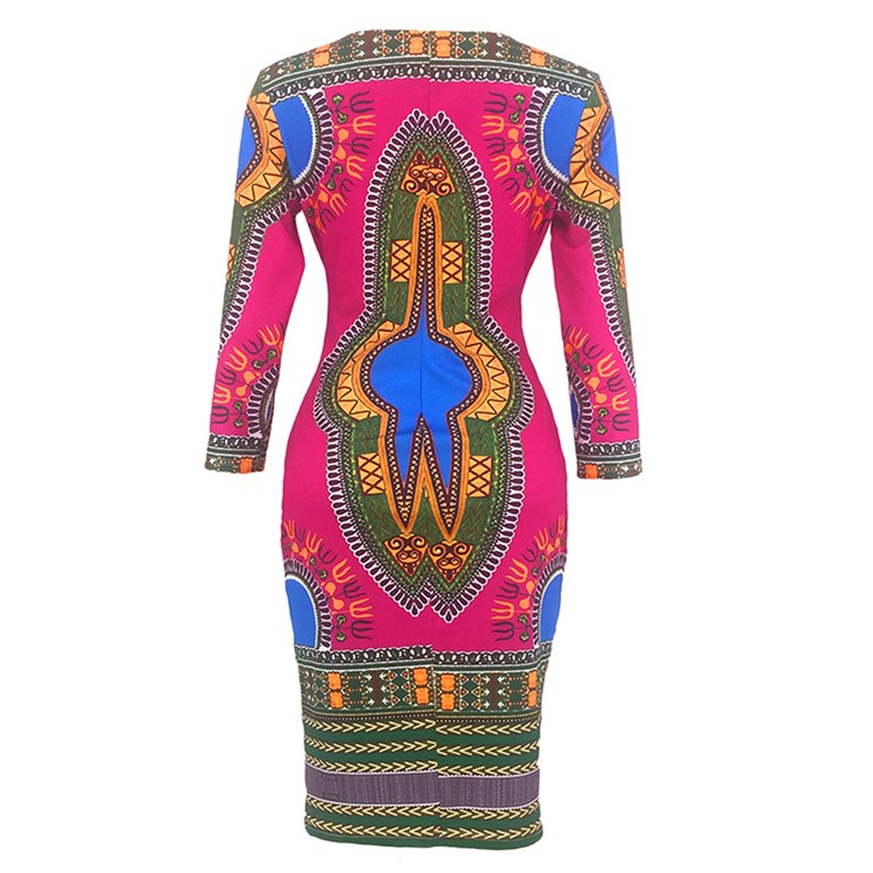 New Women's Dresses Sexy Elegant Slim Ladies Dress Ethnic Cropped Sleeve V-Neck Dress