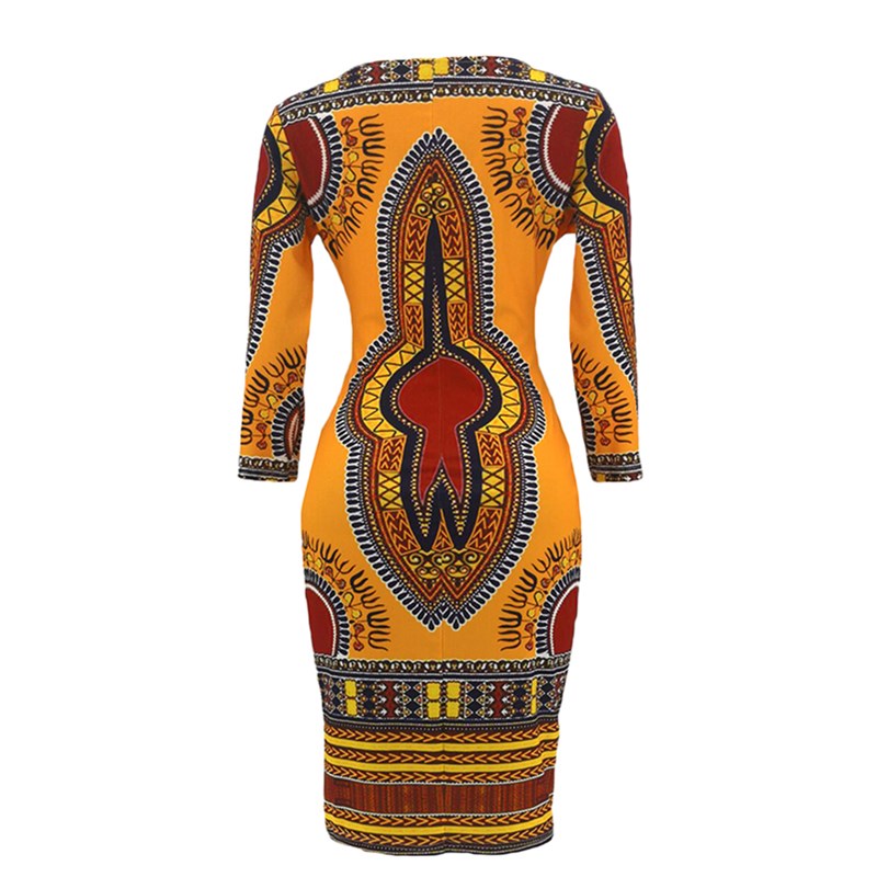 New Women's Dresses Sexy Elegant Slim Ladies Dress Ethnic Cropped Sleeve V-Neck Dress