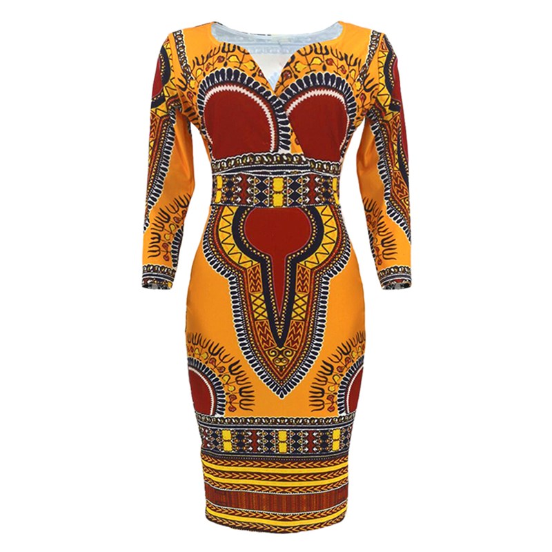New Women's Dresses Sexy Elegant Slim Ladies Dress Ethnic Cropped Sleeve V-Neck Dress