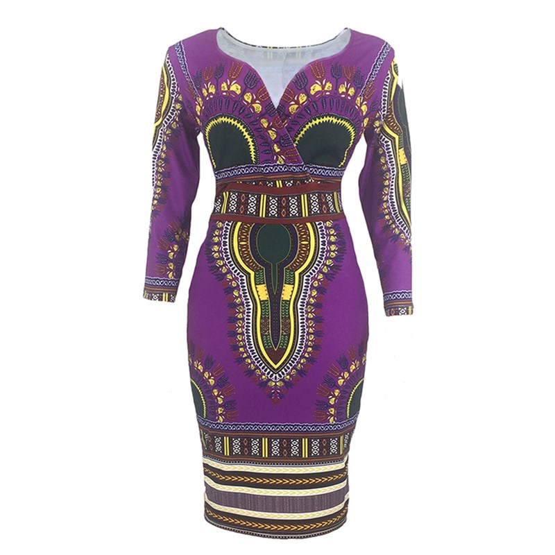 New Women's Dresses Sexy Elegant Slim Ladies Dress Ethnic Cropped Sleeve V-Neck Dress