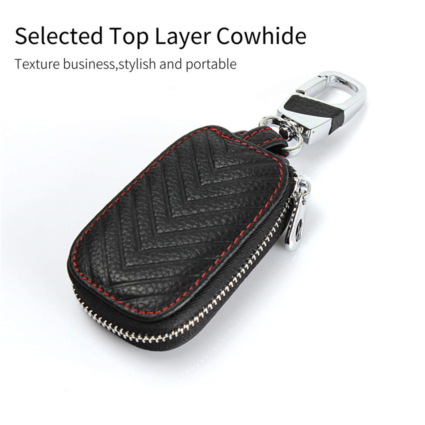 iCoverCase Car Key Case,First Layer Cowhide Leather with Metal Keychain &amp; Zipper Leather Bag for Key