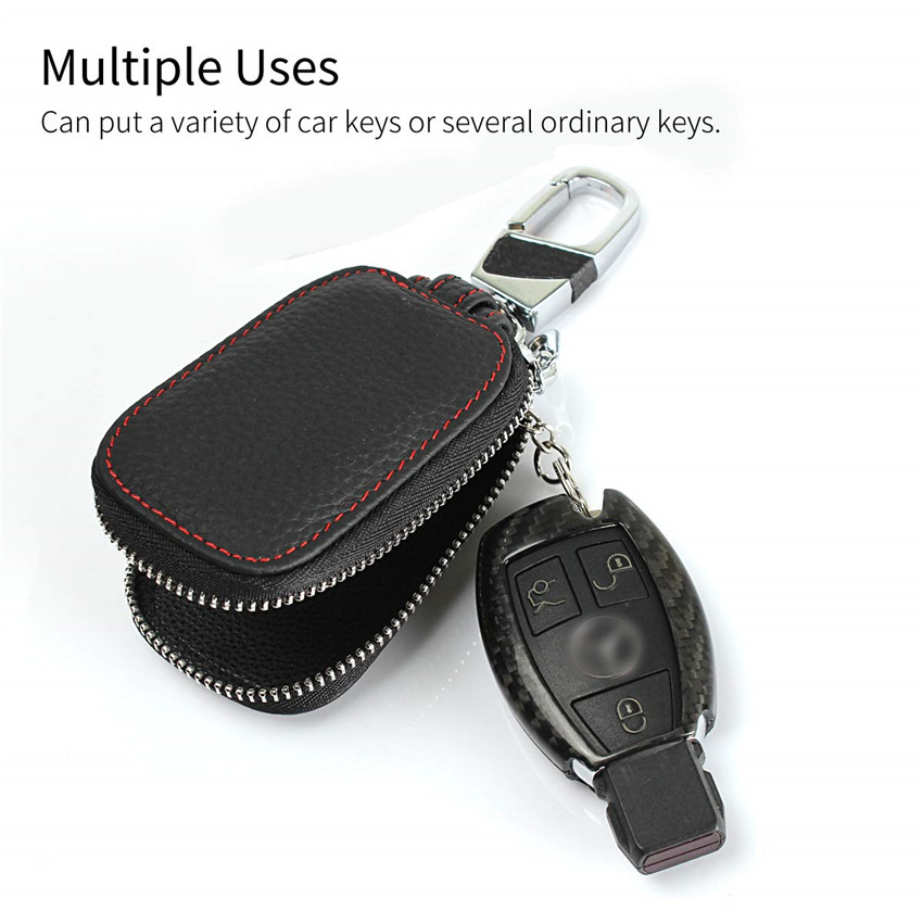 iCoverCase Car Key Case,First Layer Cowhide Leather with Metal Keychain &amp; Zipper Leather Bag for Key
