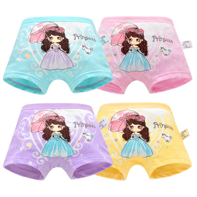 4 Pcs/pack Children Cotton Underwear Baby Girl Cartoon Printed Boxer Briefs Panties 1-11 Yrs