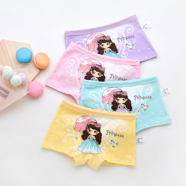 4 Pcs/pack Children Cotton Underwear Baby Girl Cartoon Printed Boxer Briefs Panties 1-11 Yrs
