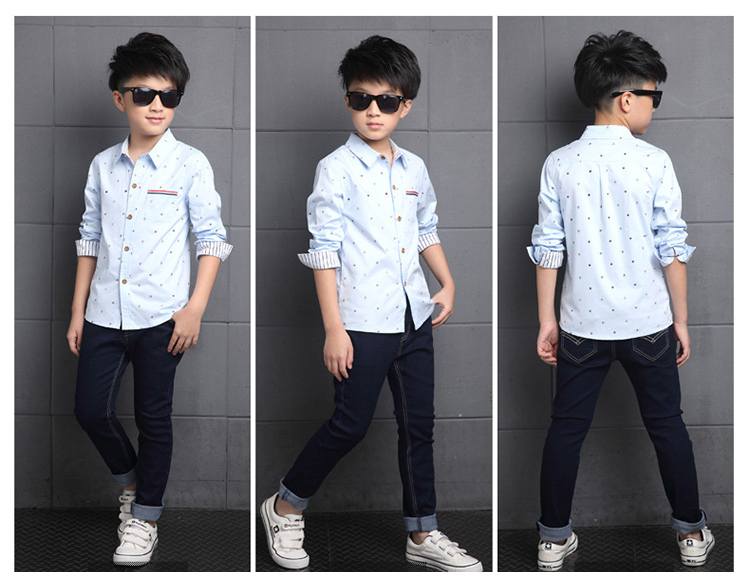 Shirt For Boys Long Sleeve School Boys Blouses Children Clothes  Kids Cotton Tops 4-14 Yrs