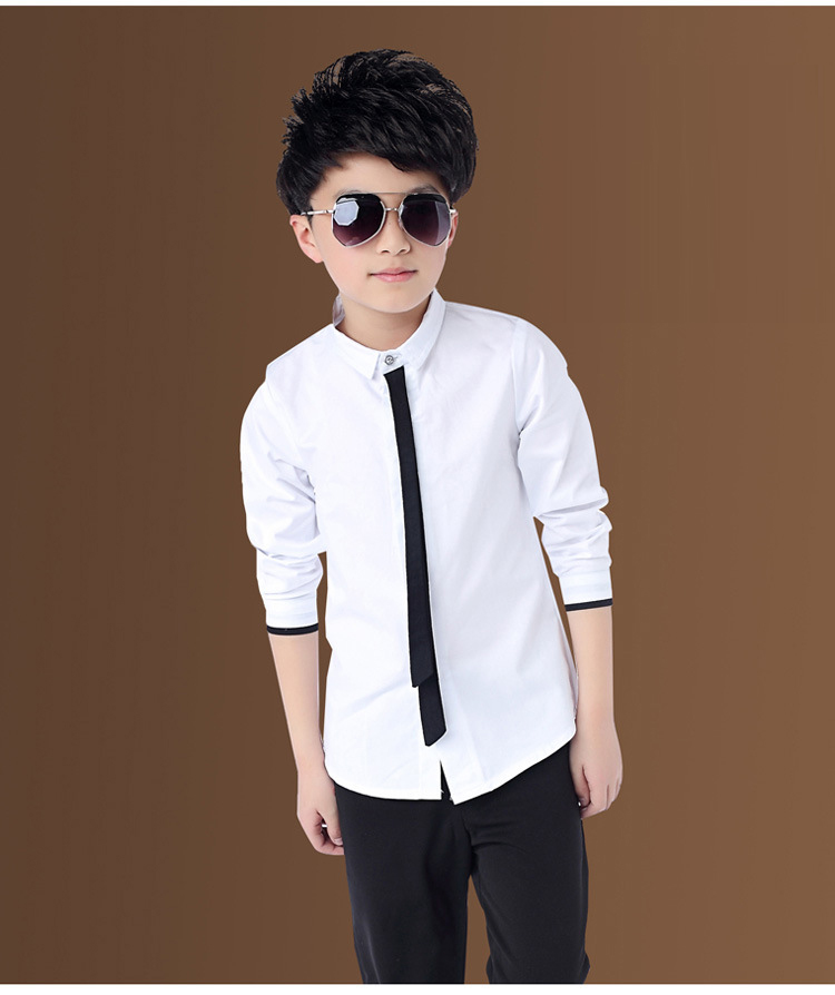 Boy's Shirts Classic Solid White Tops Cotton Long Sleeve Shirt for 2-14 Yrs Children Clothes