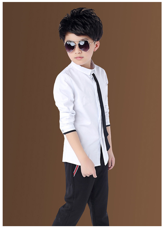 Boy's Shirts Classic Solid White Tops Cotton Long Sleeve Shirt for 2-14 Yrs Children Clothes