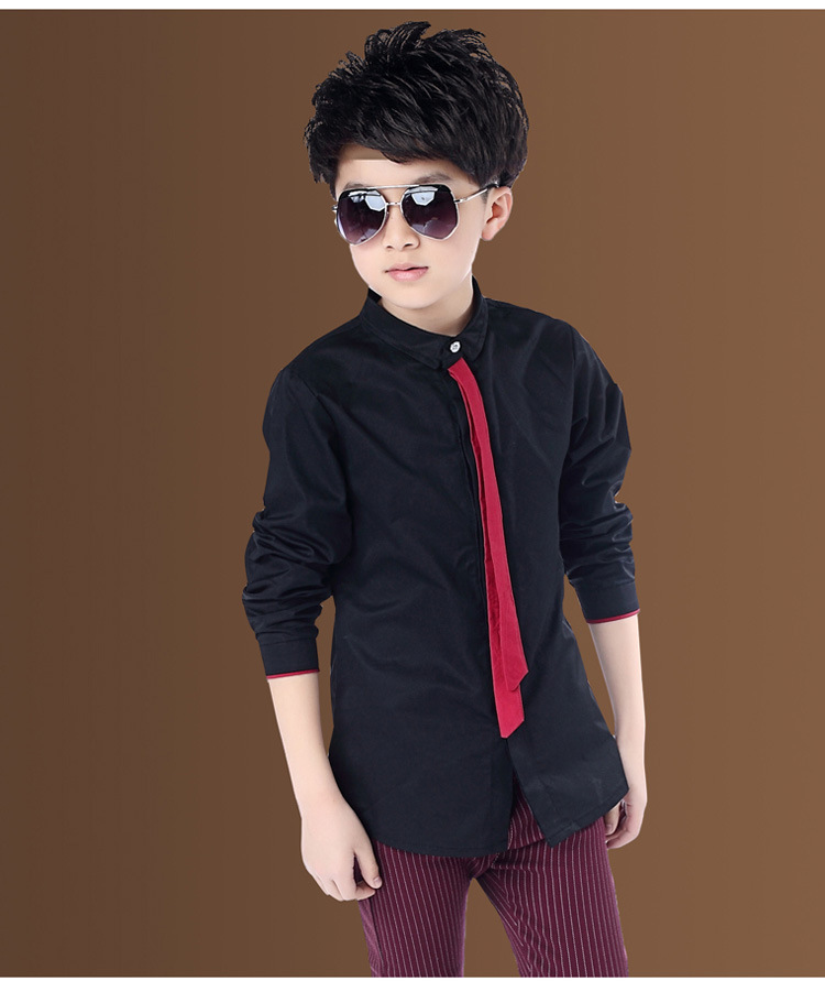 Boy's Shirts Classic Solid White Tops Cotton Long Sleeve Shirt for 2-14 Yrs Children Clothes
