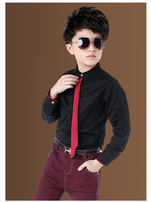 Boy's Shirts Classic Solid White Tops Cotton Long Sleeve Shirt for 2-14 Yrs Children Clothes