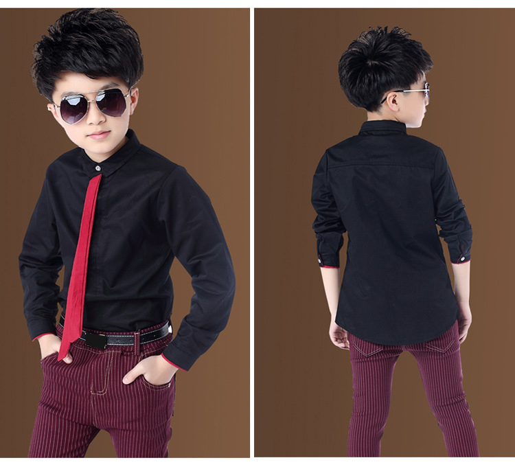 Boy's Shirts Classic Solid White Tops Cotton Long Sleeve Shirt for 2-14 Yrs Children Clothes