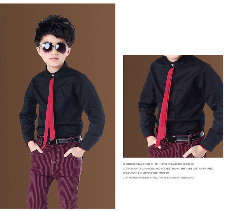 Boy's Shirts Classic Solid White Tops Cotton Long Sleeve Shirt for 2-14 Yrs Children Clothes