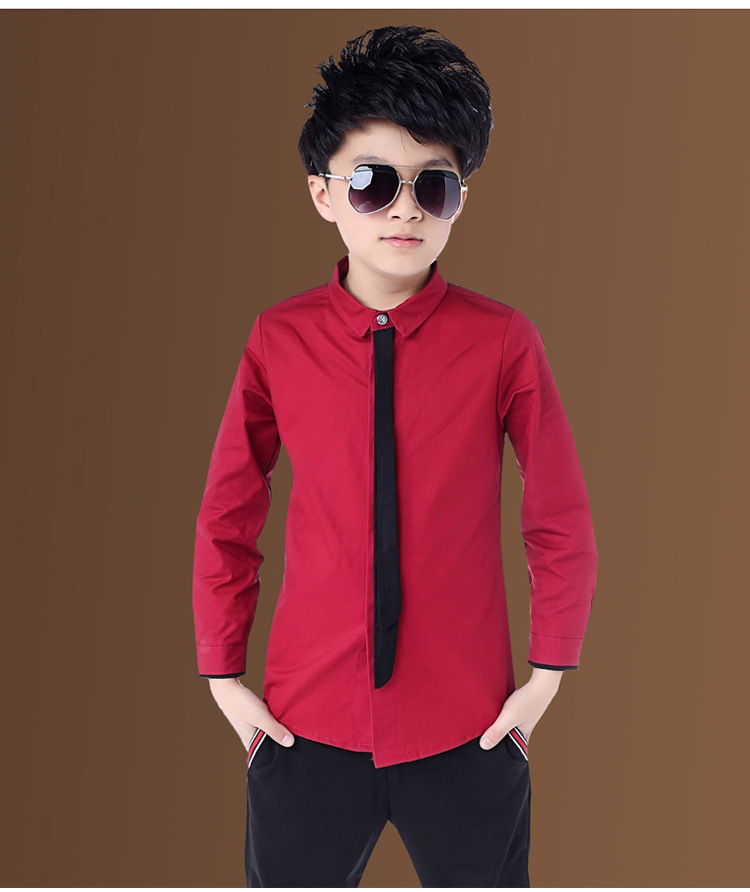 Boy's Shirts Classic Solid White Tops Cotton Long Sleeve Shirt for 2-14 Yrs Children Clothes