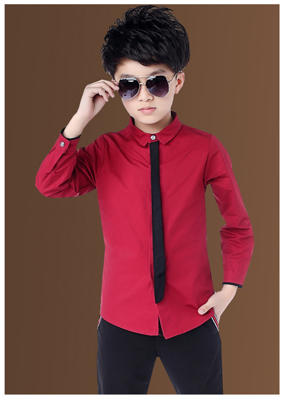 Boy's Shirts Classic Solid White Tops Cotton Long Sleeve Shirt for 2-14 Yrs Children Clothes