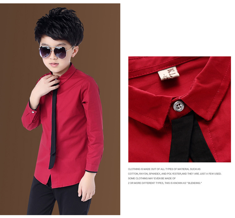 Boy's Shirts Classic Solid White Tops Cotton Long Sleeve Shirt for 2-14 Yrs Children Clothes