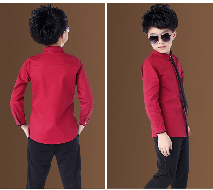 Boy's Shirts Classic Solid White Tops Cotton Long Sleeve Shirt for 2-14 Yrs Children Clothes