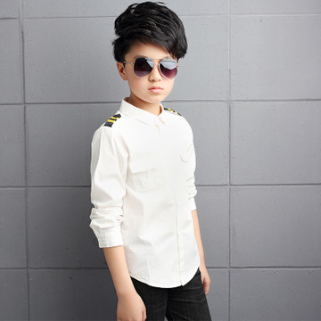 Boy Cotton Long-sleeved Shirt Fashion Tops Children Clothing Solid Color Kids Outerwear 2-14 Yrs