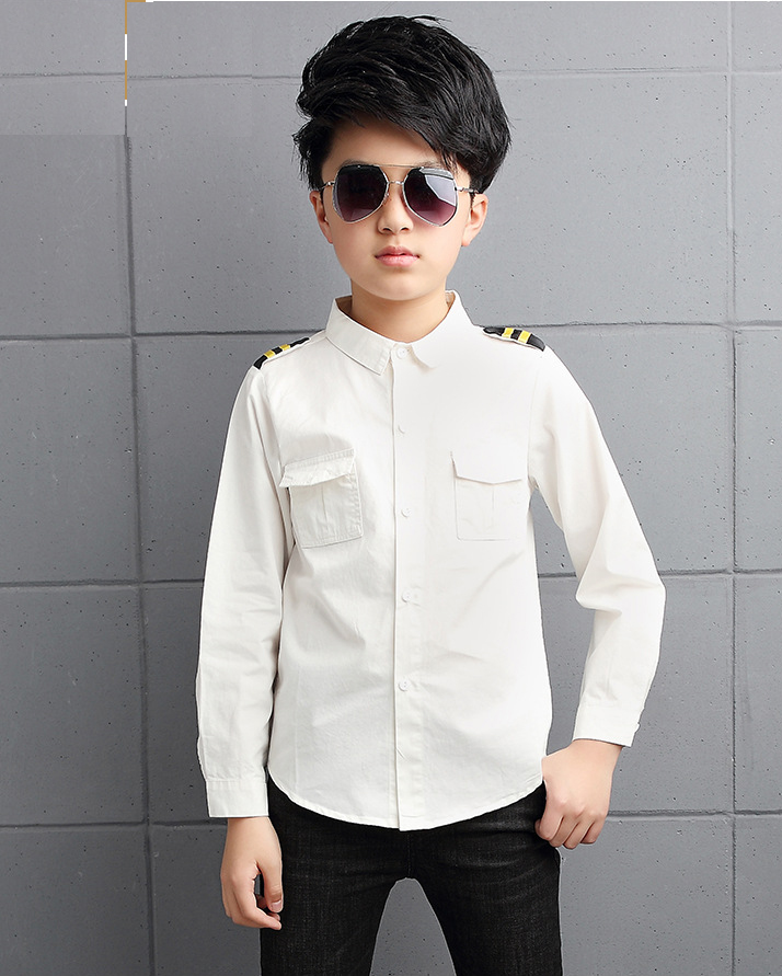 Boy Cotton Long-sleeved Shirt Fashion Tops Children Clothing Solid Color Kids Outerwear 2-14 Yrs