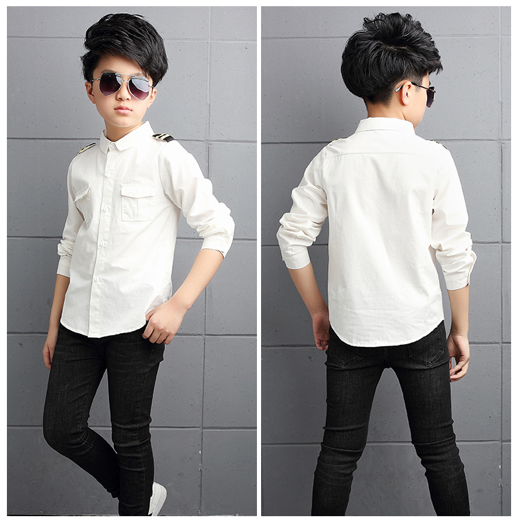 Boy Cotton Long-sleeved Shirt Fashion Tops Children Clothing Solid Color Kids Outerwear 2-14 Yrs