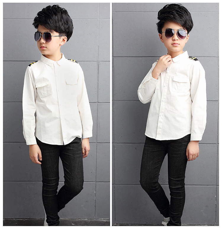 Boy Cotton Long-sleeved Shirt Fashion Tops Children Clothing Solid Color Kids Outerwear 2-14 Yrs
