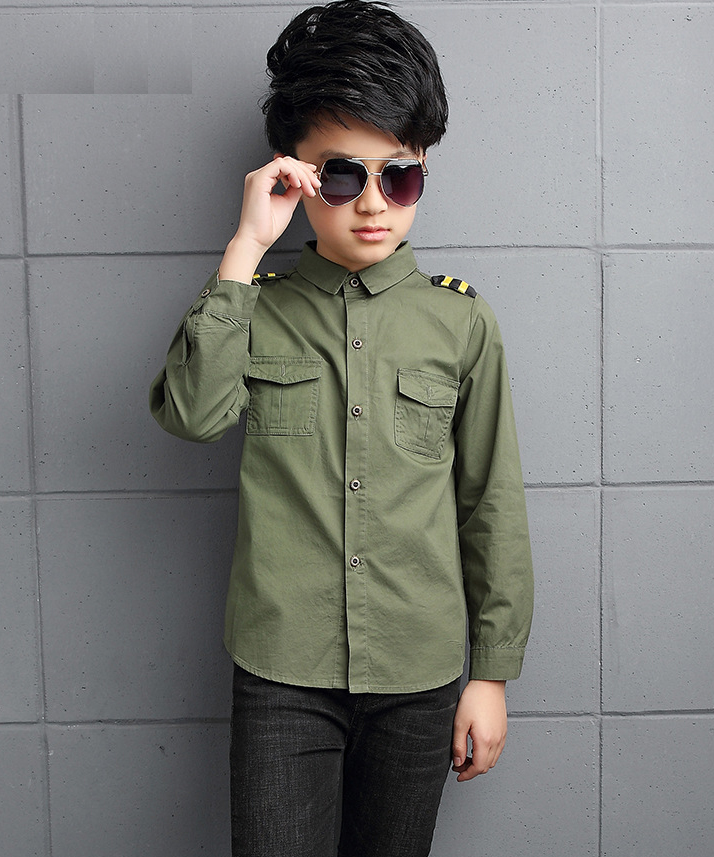 Boy Cotton Long-sleeved Shirt Fashion Tops Children Clothing Solid Color Kids Outerwear 2-14 Yrs