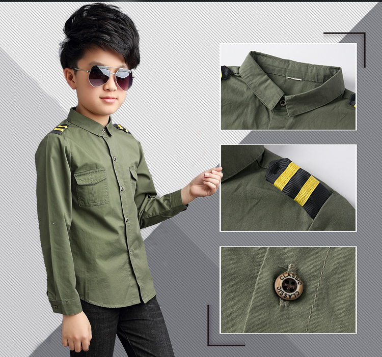 Boy Cotton Long-sleeved Shirt Fashion Tops Children Clothing Solid Color Kids Outerwear 2-14 Yrs