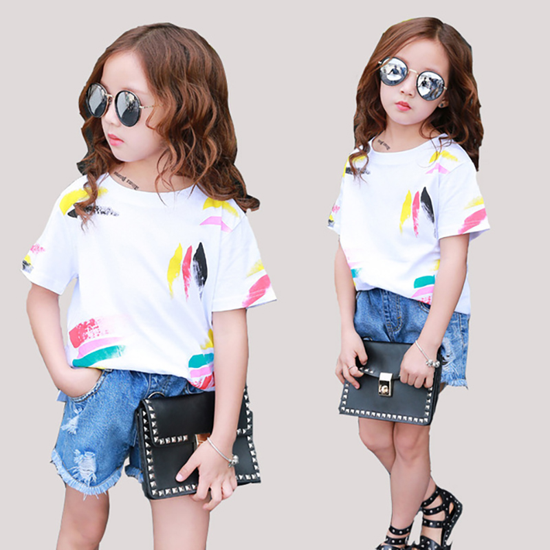 Girls Tees Short Sleeve Graffiti T-Shirts For Children Tops 2-12 Yrs Summer Kids Clothes