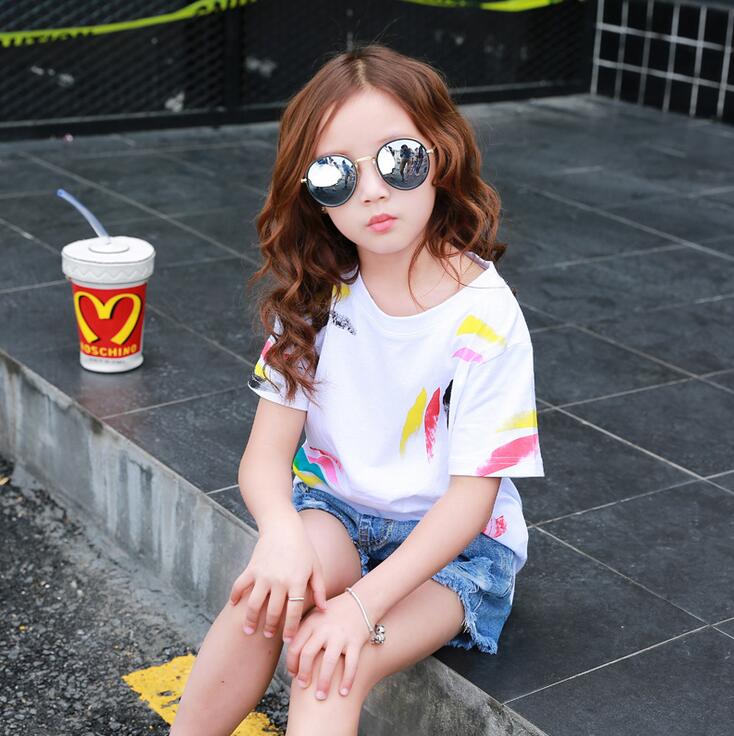 Girls Tees Short Sleeve Graffiti T-Shirts For Children Tops 2-12 Yrs Summer Kids Clothes