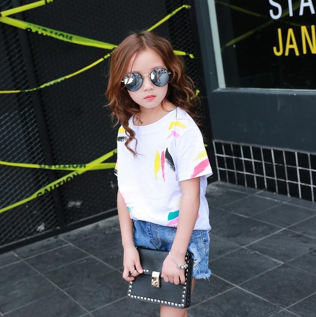 Girls Tees Short Sleeve Graffiti T-Shirts For Children Tops 2-12 Yrs Summer Kids Clothes