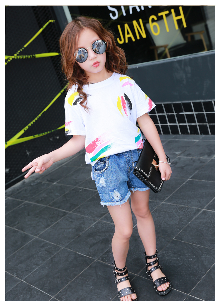 Girls Tees Short Sleeve Graffiti T-Shirts For Children Tops 2-12 Yrs Summer Kids Clothes