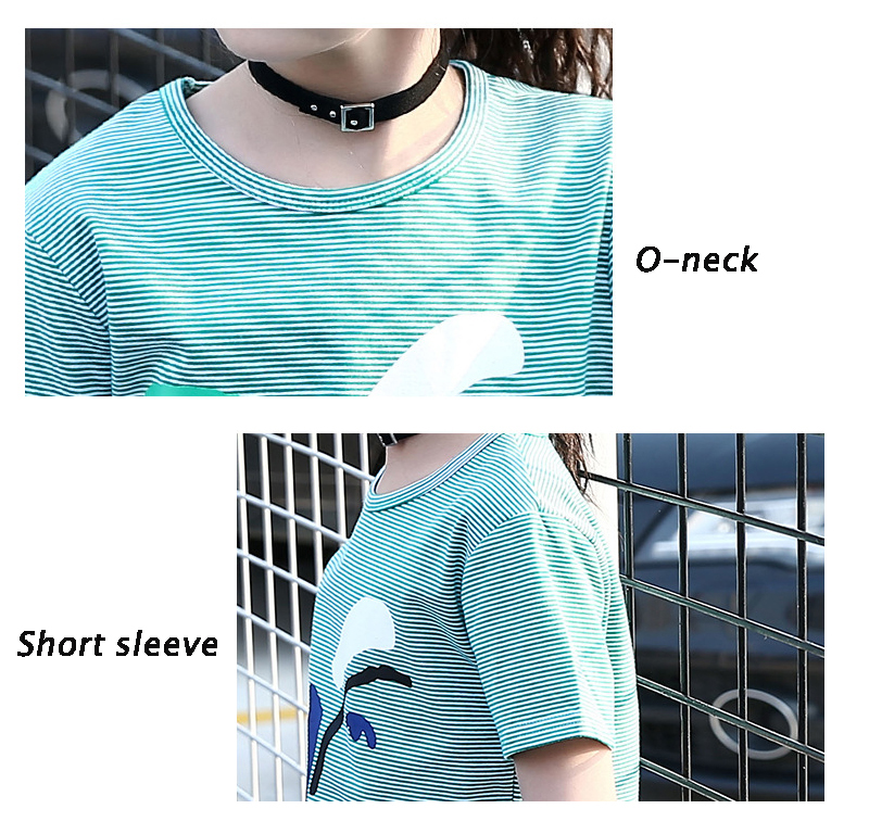 Children Summer Striped T-Shirts For Girls Clothing Cartoon Smiling Face Kids Tees 4-12 Years