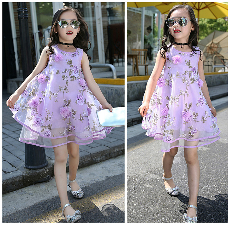 Sundress for Girls Lace Dress Kids Sleeveless Dress Voile Children Clothing 4-12Years Princess Dress