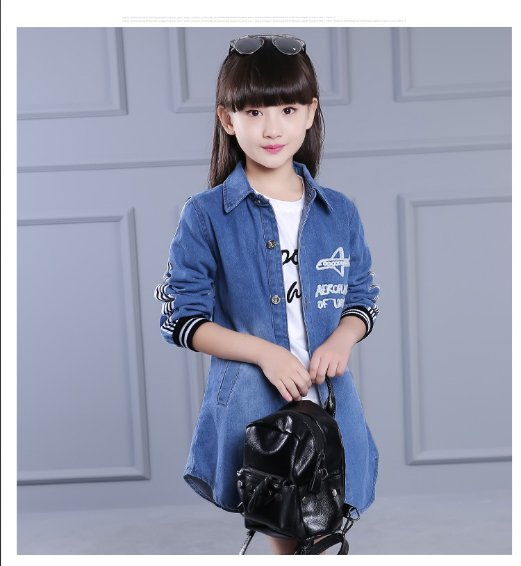 Kids  Denim Windbreaker For Girls Jacket Embroidered Denim Coats Students Outerwear 2-12 Years