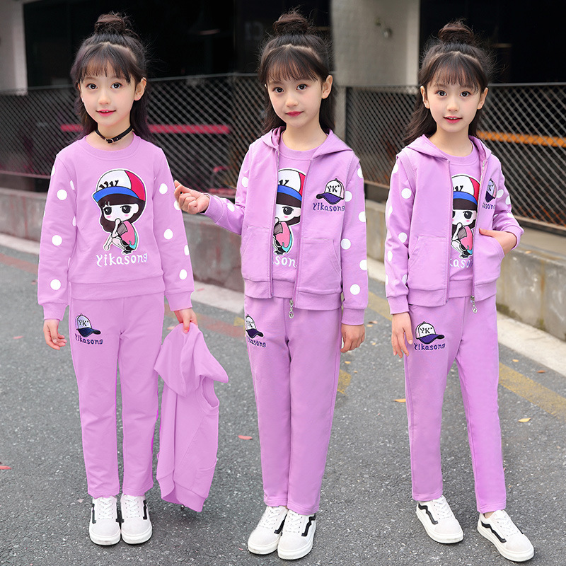 Midodo Kids Three-piece Sets For Girls Spring Autumn Girls Sportwears Hoodie Coats+T-shirts + Pants