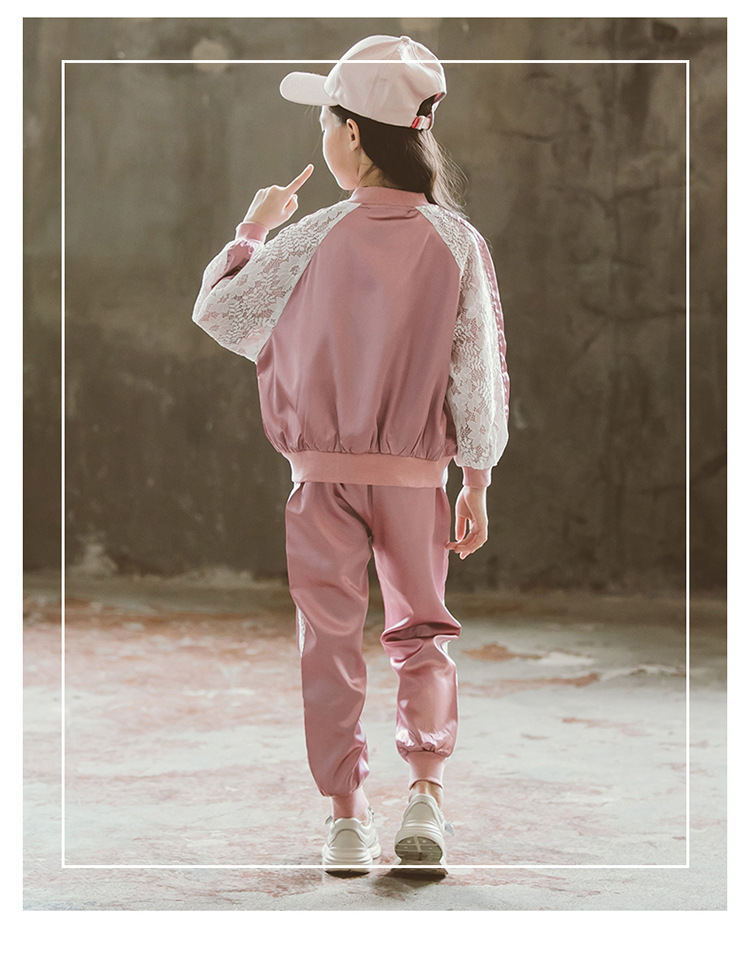 Midodo Kids Sports Girls Clothing Sets Lace Tops + Pants 2 Piece Kids Tracksuits Casual Kids Outfit