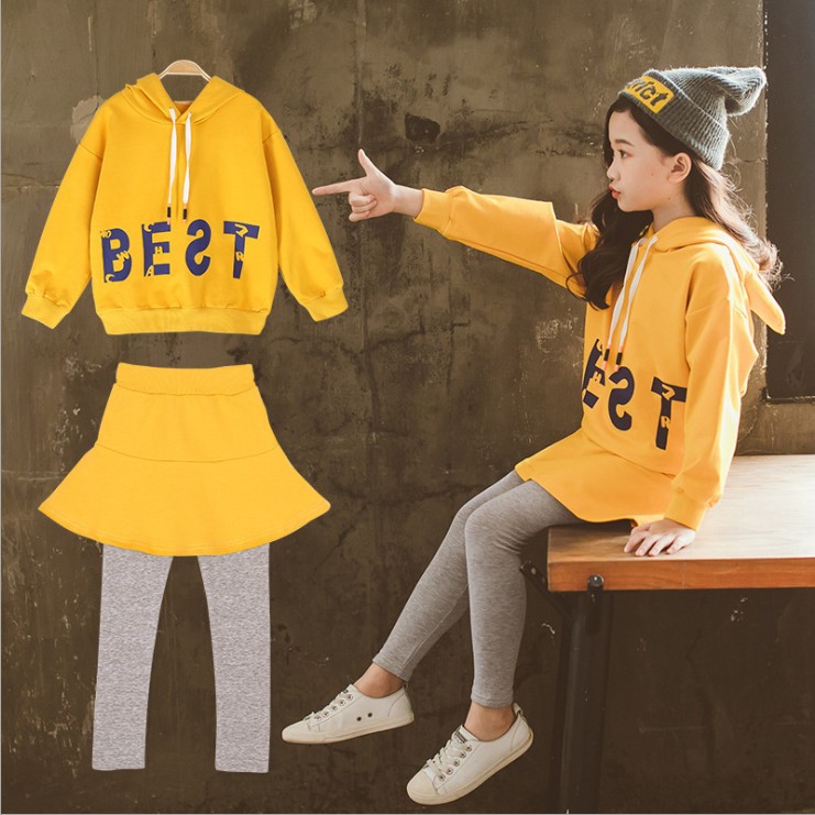 Girls Baseball Uniform Suits Fashion Long Sleeve Letter Print Sweatshirt + Skirt-pants  Casual 2Pcs