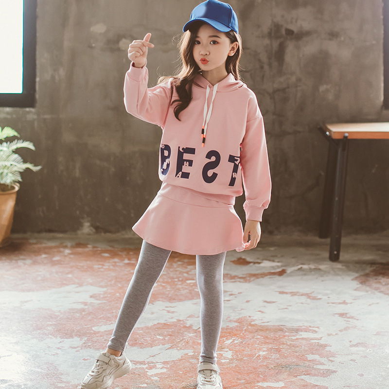 Girls Baseball Uniform Suits Fashion Long Sleeve Letter Print Sweatshirt + Skirt-pants  Casual 2Pcs