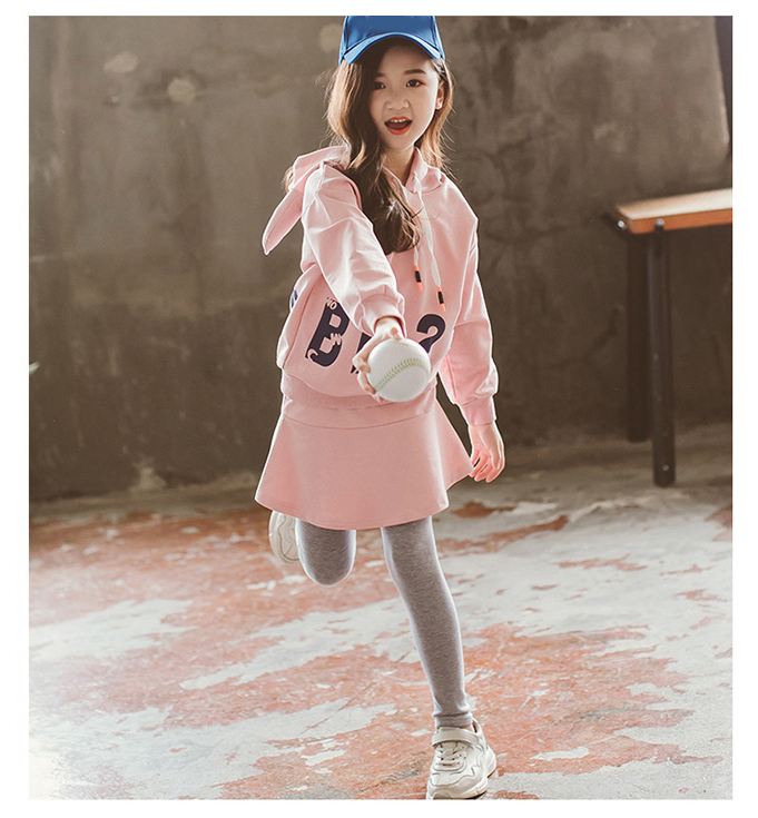 Girls Baseball Uniform Suits Fashion Long Sleeve Letter Print Sweatshirt + Skirt-pants  Casual 2Pcs