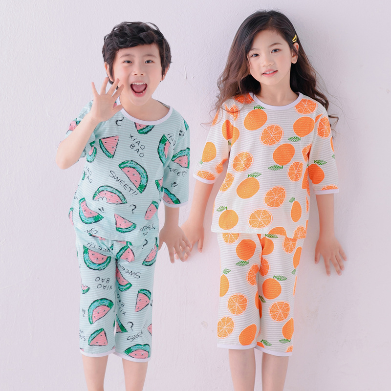 Summer Children Pajamas Short Sleeve Cartoon Cotton  Kids Clothes Tops+ Pants 2Pcs Suit Sleepwear