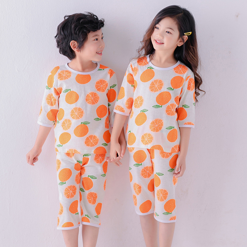 Summer Children Pajamas Short Sleeve Cartoon Cotton  Kids Clothes Tops+ Pants 2Pcs Suit Sleepwear