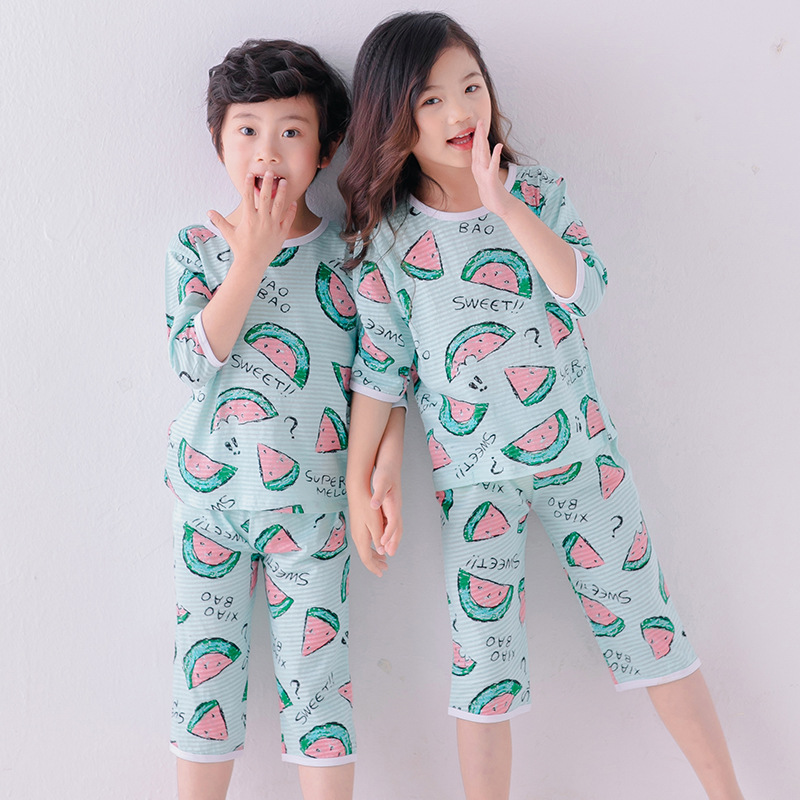 Summer Children Pajamas Short Sleeve Cartoon Cotton  Kids Clothes Tops+ Pants 2Pcs Suit Sleepwear