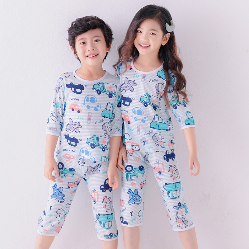 Summer Children Pajamas Short Sleeve Cartoon Cotton  Kids Clothes Tops+ Pants 2Pcs Suit Sleepwear