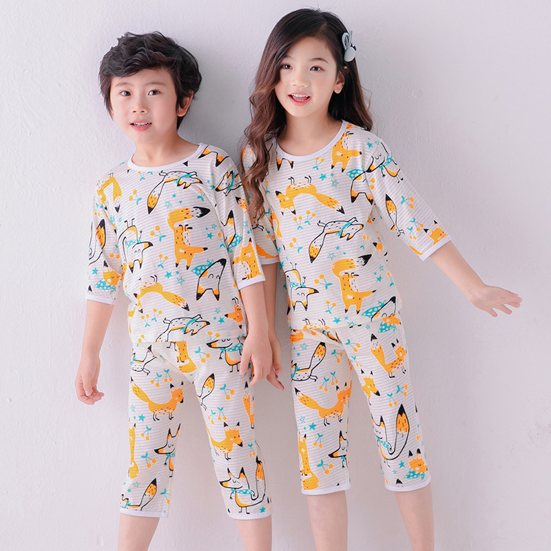 Summer Children Pajamas Short Sleeve Cartoon Cotton  Kids Clothes Tops+ Pants 2Pcs Suit Sleepwear