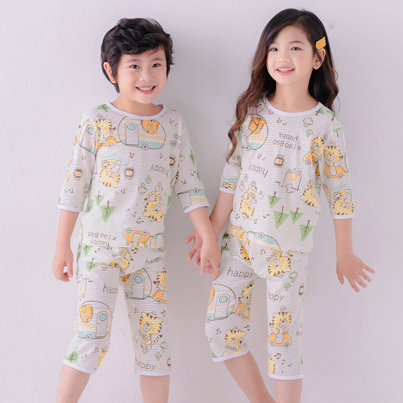 Summer Children Pajamas Short Sleeve Cartoon Cotton  Kids Clothes Tops+ Pants 2Pcs Suit Sleepwear