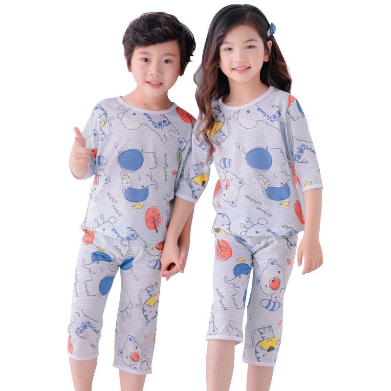 Summer Children Pajamas Short Sleeve Cartoon Cotton  Kids Clothes Tops+ Pants 2Pcs Suit Sleepwear