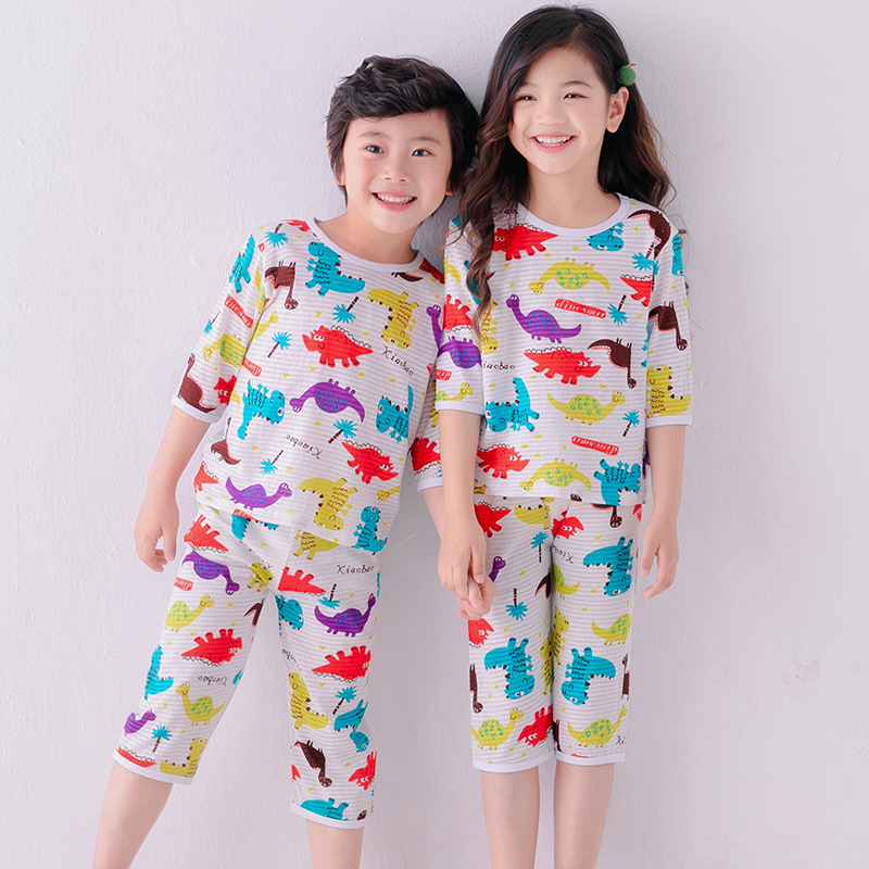 Summer Children Pajamas Short Sleeve Cartoon Cotton  Kids Clothes Tops+ Pants 2Pcs Suit Sleepwear
